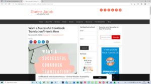 Screenshot of the article Want a Successful Cookbook Translation?, a guest post by myself for Dianne Jacobs's blog for cookbook authors | Click on the picture to read the article